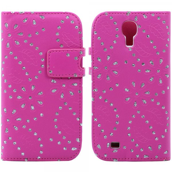 Wholesale Samsung Galaxy S4 Diamond Leather Wallet Case with Stand (Hot Pink)
